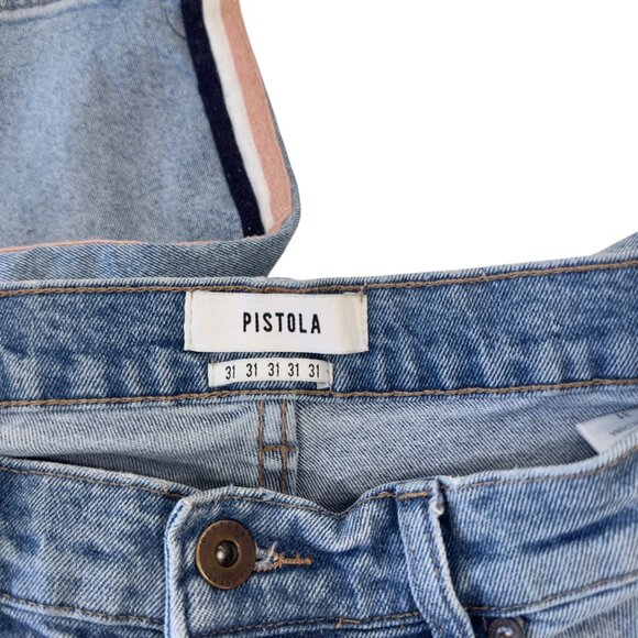 Pistola Women Striped Side Denim Slim Button Fly Jeans SZ 31 Light Wash Mid-Rise - Picture 4 of 16